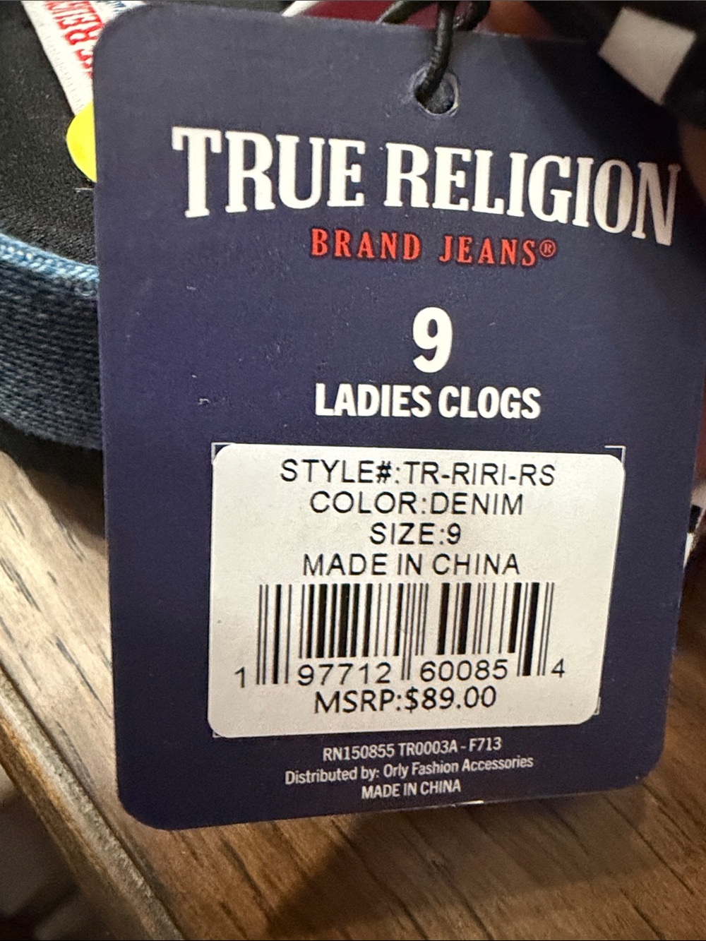 True Religion Denim Blue Slip-On Mules with Horseshoe Studs - Picture 8 of 17
